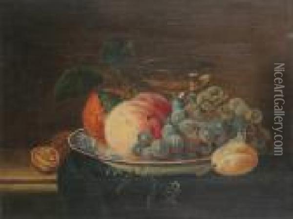 Stilleven Met Perzik En Druiven Oil Painting - Jan Davidsz De Heem