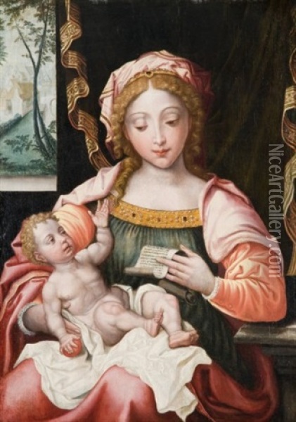 Vierge A L'enfant Lisant Un Feuillet Oil Painting - Pieter Coecke van Aelst the Elder