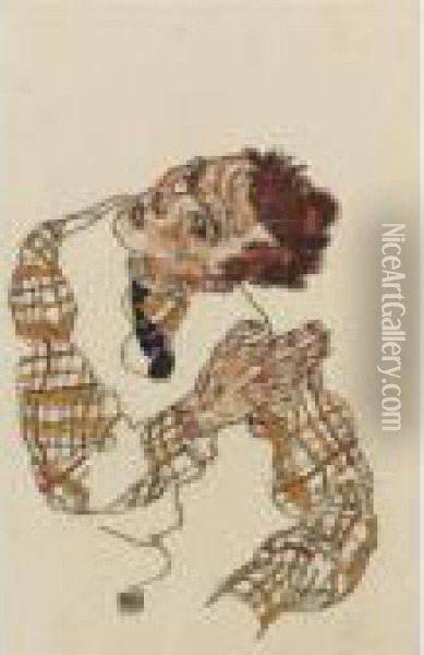 Selbstbildnis Mit Kariertem Hemd ( Self-portrait With Checkered Shirt ) Oil Painting - Egon Schiele