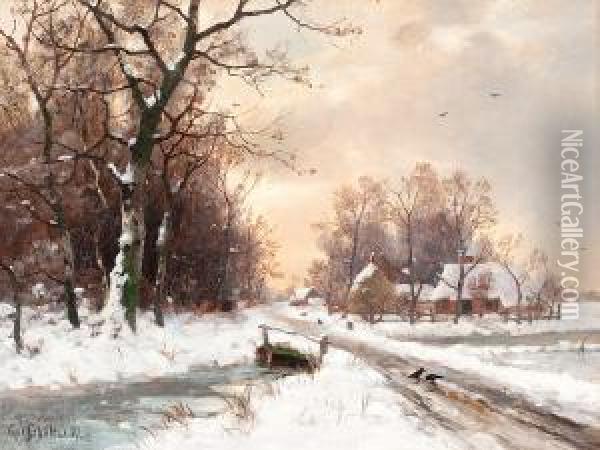 Verschneite Niederrheinische Winterlandschaft Oil Painting - Karl Heinrich Schultze