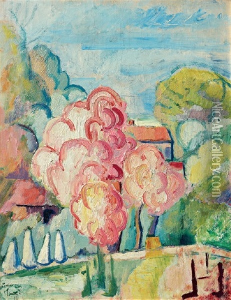 A Flowering Fruit Tree Oil Painting - Isaac Gruenewald