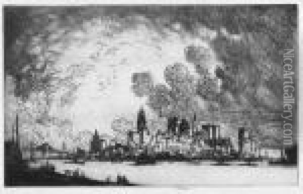 New York From Brooklyn Oil Painting - Joseph Pennell