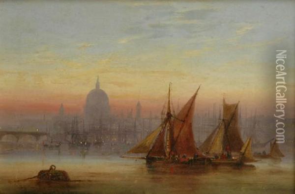 The Pool Of London With St Pauls Oil Painting - Charles John de Lacy
