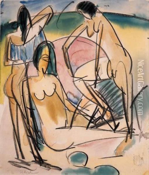 Badende Am Strand, Fehmarn Oil Painting - Ernst Ludwig Kirchner