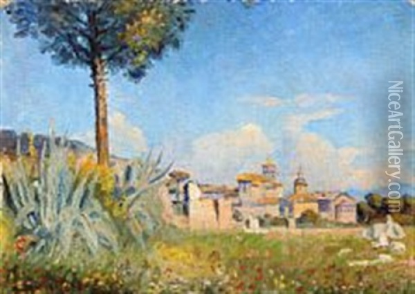 Summer Day At An Italian Monastery Oil Painting - Hans Gyde-Petersen