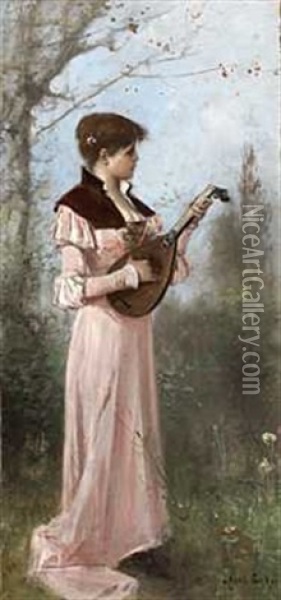 Kvinne Med Instrument Oil Painting - Axel Ender