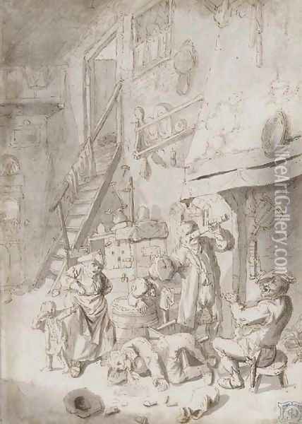 Boors drinking in an inn Oil Painting - Cornelis Dusart