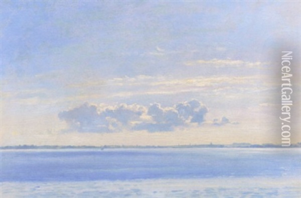 Marine Med Kystlinie I Horisonten Oil Painting - Emanuel Larsen