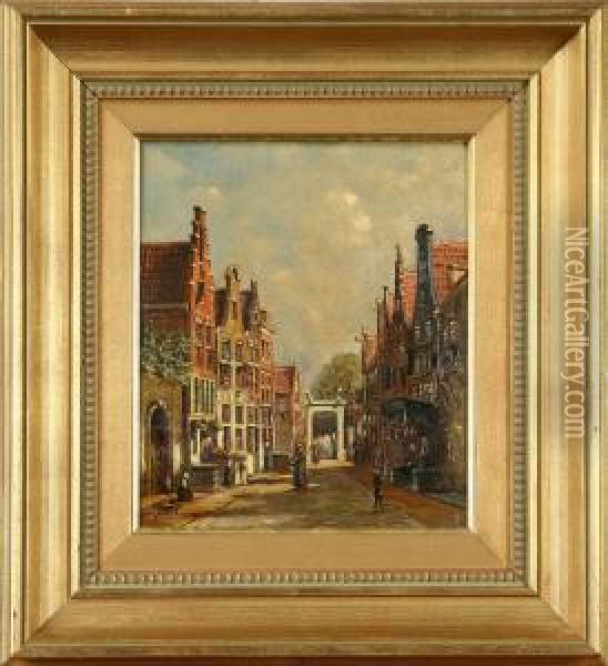 Tillskriven, Motiv Fran Amsterdam, Signerad Or De Jongh Oil Painting - Oene Romkes De Jongh