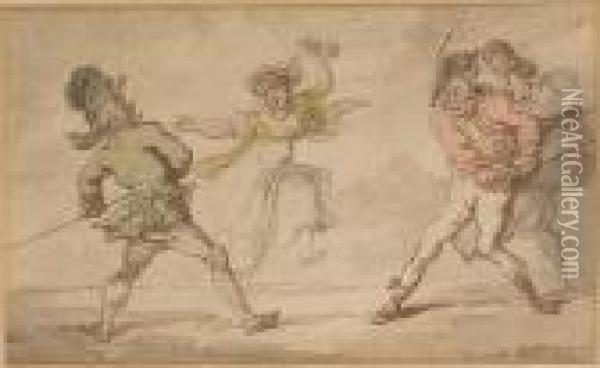 The Duel Oil Painting - Thomas Rowlandson