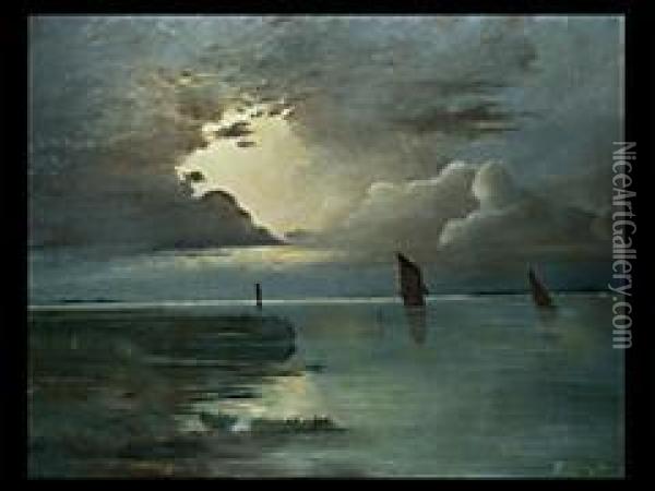 Sonnenuntergang Am Meer Mit Auf- Ziehendem Gewitter Oil Painting - Andreas Achenbach