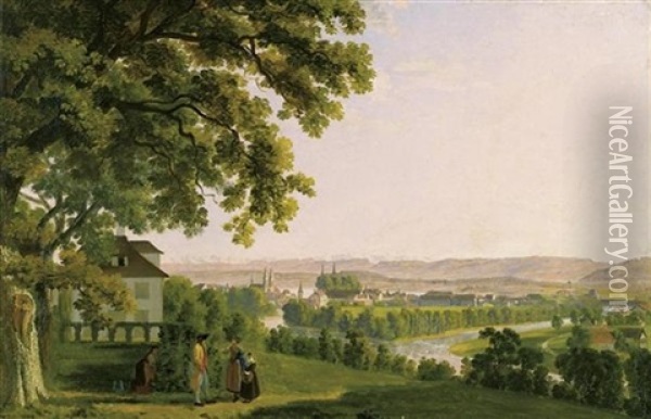 Ansicht Vom Beckenhof Auf Die Stadt Zurich Oil Painting - Johann Jakob Biedermann