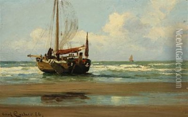 Coastal Scenery With A Sailing Ship Oil Painting - Carl Ludvig Thilson Locher
