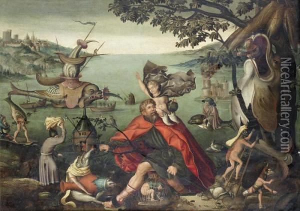 Saint Christopher Carrying The Christ Child Through A Sinful World Oil Painting - Pieter Huys
