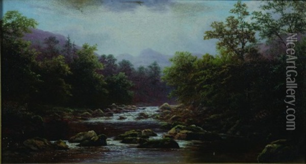 Langdale Pikes, From The River Langdale, Westmoreland Oil Painting - William Mellor