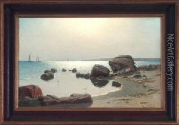 Der Ostseestrand Bei Arcona Auf Rugen Mit Einigen Segelschiffen Im Hintergrund Oil Painting - Hans Schleich