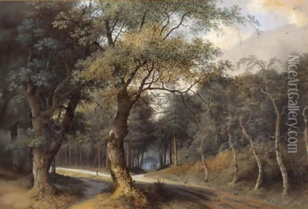 A Path Through A Forest Oil Painting - Joseph Augustus Knip