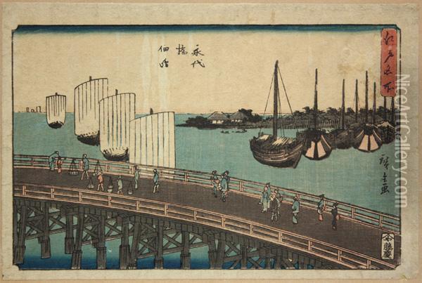 Edo Meisho Oil Painting - Utagawa or Ando Hiroshige