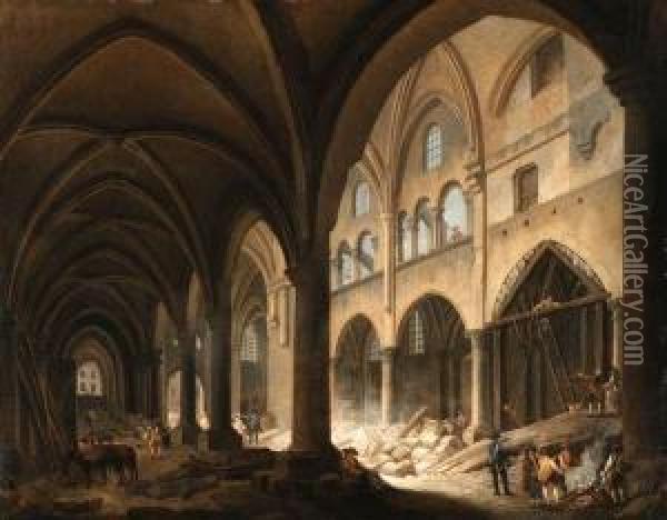 The Demolition Of L'eglise Des Saints Innocents Oil Painting - Pierre-Antoine Demachy