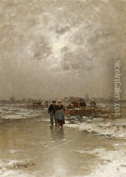 Winterlicher Fischmarkt Oil Painting - Johann Jungblut
