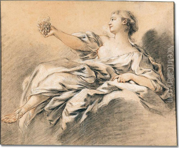 A Bacchante Seated In The Clouds, Holding A Bunch Of Grapes Oil Painting - Simon Challe