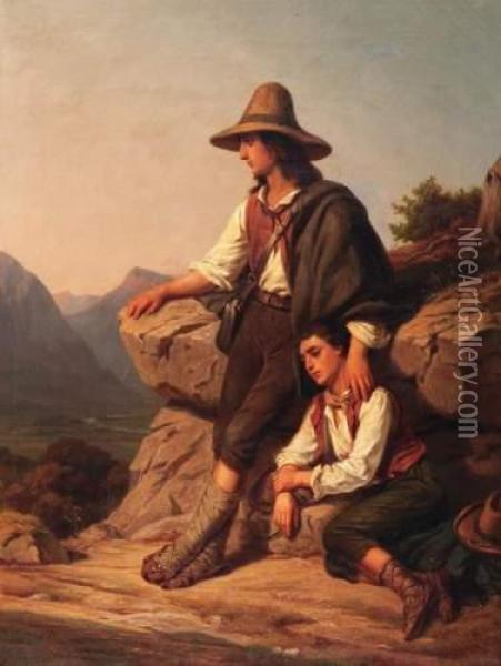 Two Shepherd Boys In The Southern Italian Landscape Oil Painting - Emil Funk
