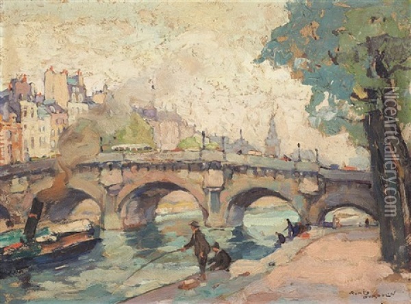 Le Pont-neuf A Paris Oil Painting - Romeo Dumoulin