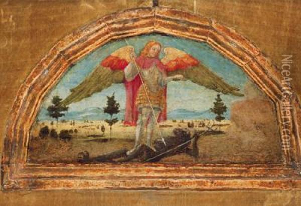 San Giorgio E Il Drago In Un Paesaggio Oil Painting - Alesso Baldovinetti