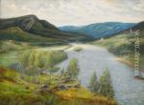 Utsikt Over Norrlandskt Landskap Oil Painting - Otto Hesselbom