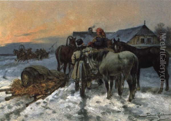 Begegnung Im Winter Oil Painting - Tadeusz Rybkowski