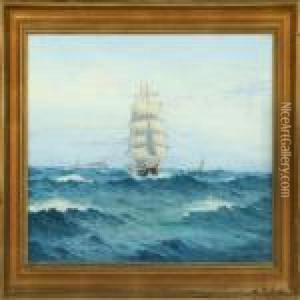 Sailing Ship Atskagen Reef Oil Painting - Emanuel A. Petersen