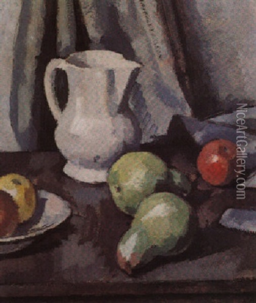 Still Life With Pears (the White Jug) Oil Painting - Samuel John Peploe