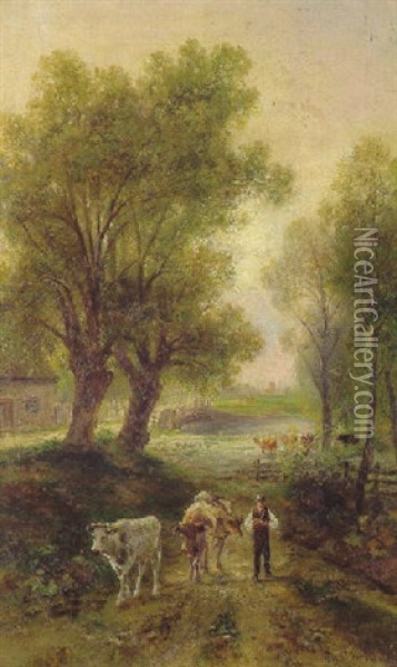 Landschaft Mit Heimkehrender Kuhherde Oil Painting - Emil Barbarini