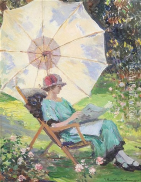 Woman Reading Beneath A Parasol Oil Painting - James Hamilton Mackenzie