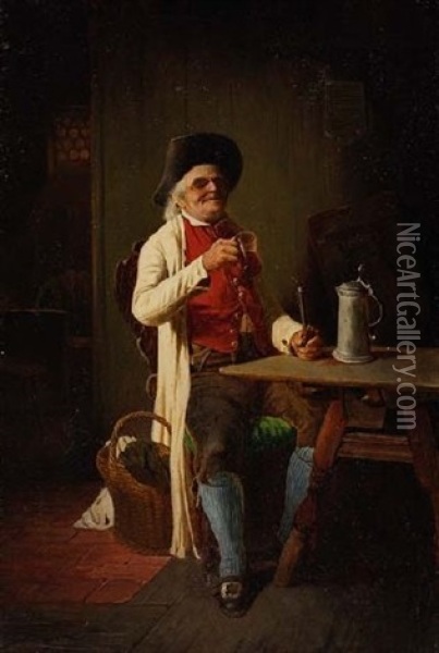 Alter Mann Am Tisch Im Wirtshaus Oil Painting - Johann Ferdinand Julius Hintze