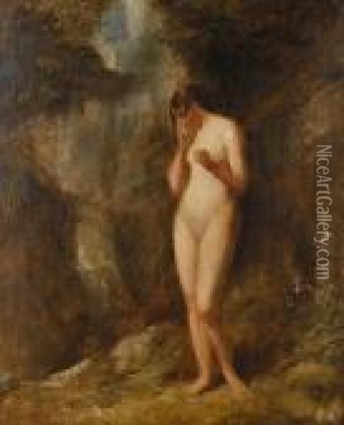 Study Of A Nude By A Waterfall Oil Painting - William Etty