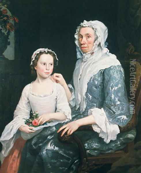 Portrait of an Elderly Lady and a Young Girl Oil Painting - George Beare
