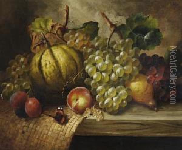 Still Life Of Fruit And A Butterfly Oil Painting - William Harding Smith