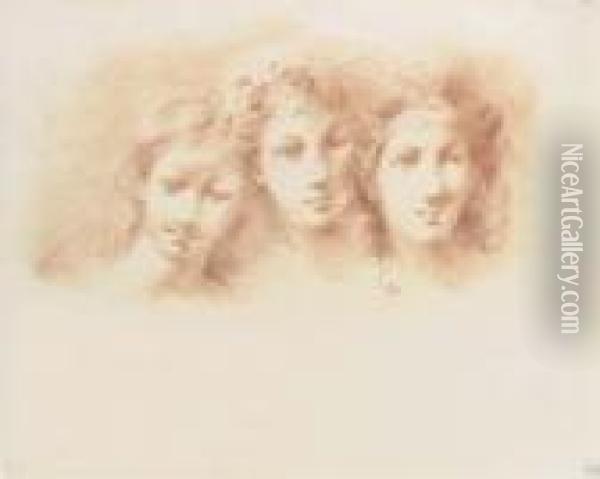 Three Female Heads, Perhaps For The Three Graces Oil Painting - Giuseppe Bernardino Bison