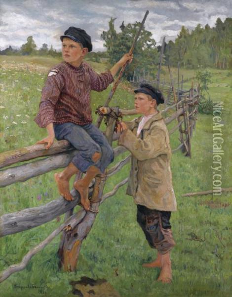 Country Boys Oil Painting - Nikolai Petrovich Bogdanov-Belsky
