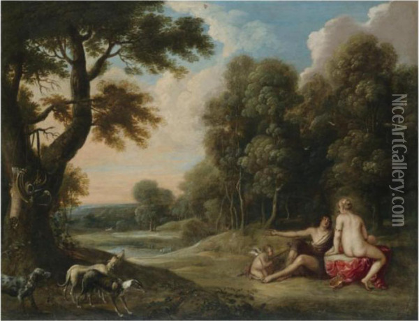 A Wooded Landscape With Venus, Adonis And Cupid Oil Painting - Frans Wouters