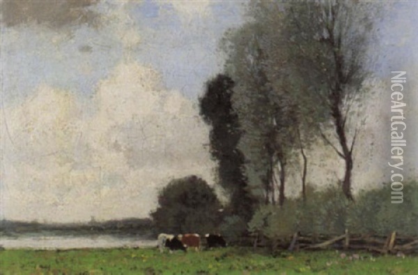 Cows In A Landscape Oil Painting - Cornelis Kruyper