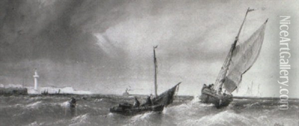 Fishing Boats Off Yarmouth Oil Painting - Arthur Joseph Meadows