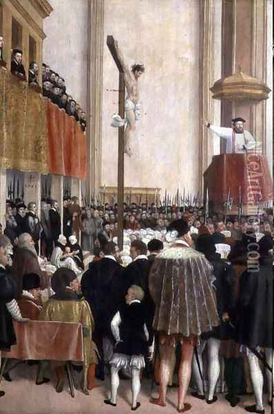 Sermon of the Papal Legate, Cornelius Musso 1511-74, in the Augustinerkirche, Vienna on 1561 Oil Painting - Jacob Seisenegger