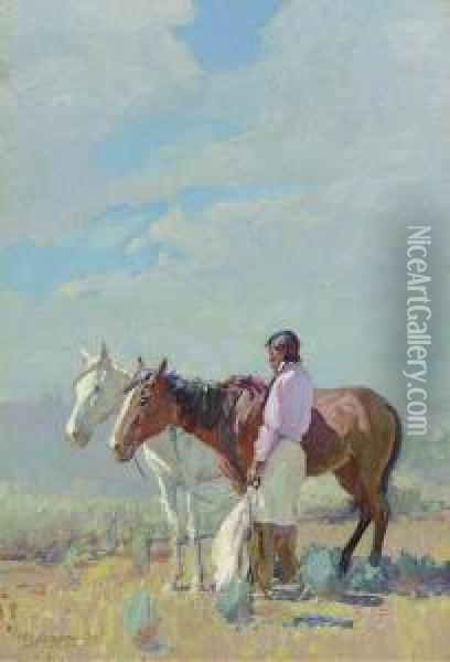 Looking Elk Oil Painting - Oscar Edmund Berninghaus