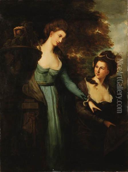 Portrait Of Alice And Martha Andrews, Three-quarter Length, In Alandscape Oil Painting - Thomas Gainsborough