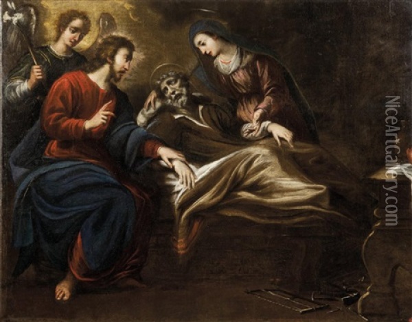 La Morta Di San Giuseppe Oil Painting - Bartolomeo Biscaino
