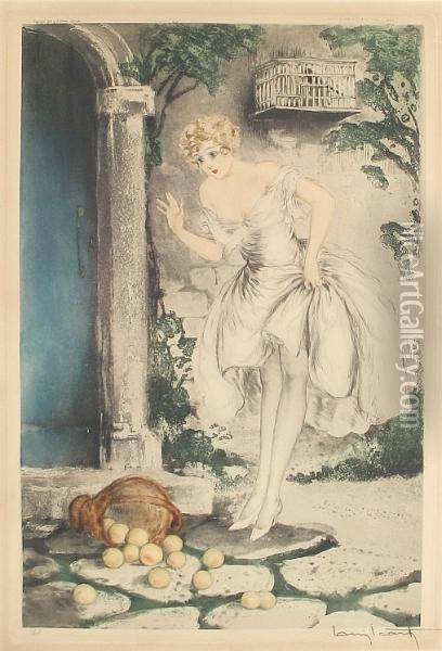 Spilled Apples Oil Painting - Louis Icart