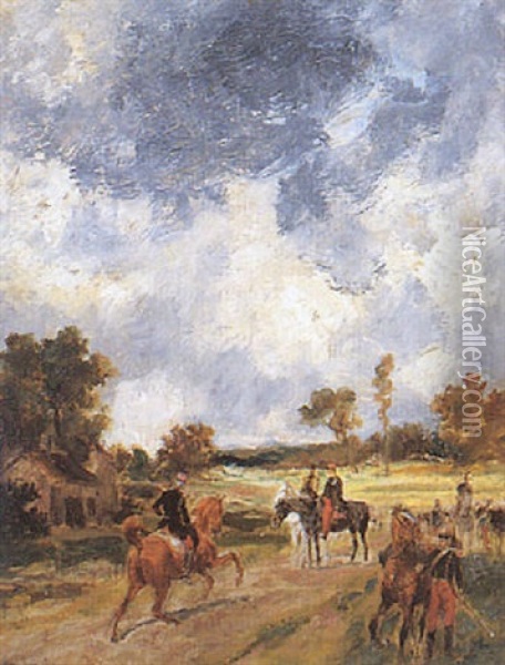 Les Cavaliers Oil Painting - John Lewis Brown