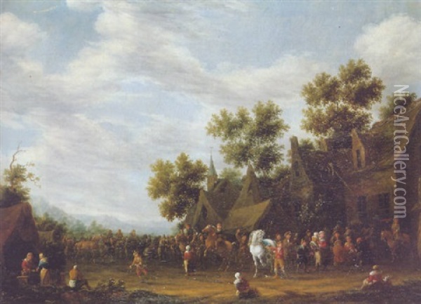 A Village Horse Fair Oil Painting - Barend Gael